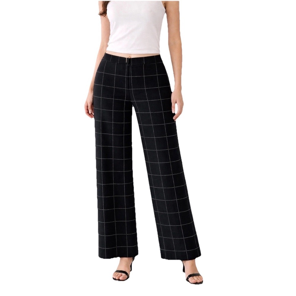 Vintage Express Women's Size 3/4 Wide Leg Pants Black Plaid Y2K Trousers